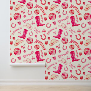 Schattige Meisje Roze Rood Disco Cowgirl Esthetisc Behang