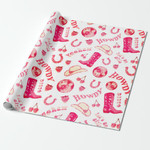 Schattige Meisje Roze Rood Disco Cowgirl Esthetisc Cadeaupapier