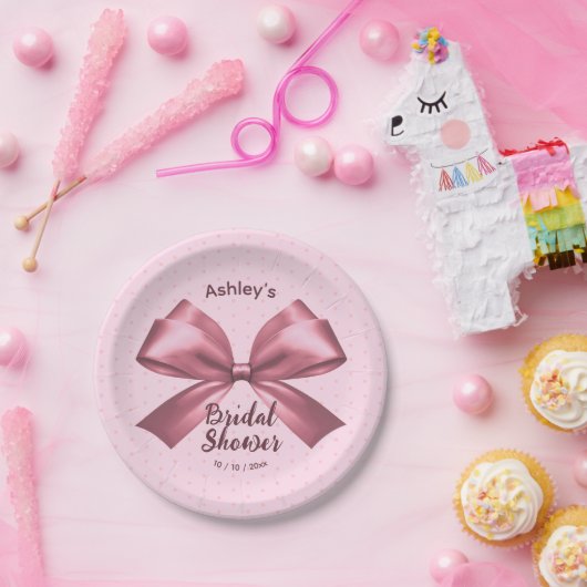 Schattige Meisje Roze Satijn Esthetische Boog Papieren Bordje (Feest)