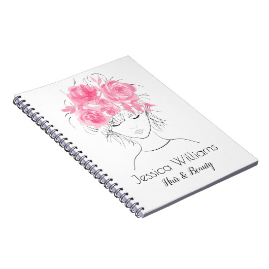 Schattige  meisje roze waterverf rozen-Floral Notitieboek (Rechterzijde)