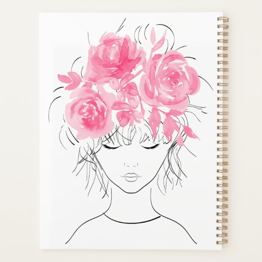 Schattige  meisje roze waterverf rozen-Floral Planner (Achterkant)