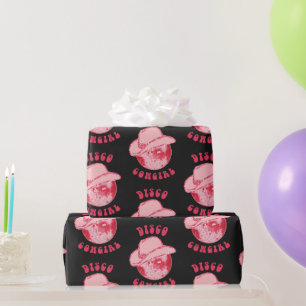 Schattige Meisje Roze Zwart Disco Cowgirl Pet Cadeaupapier