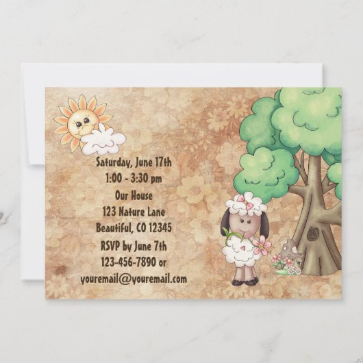 Schattige Meisje Schaap en Bloemen 1e Verjaardag U Kaart (Achterkant)