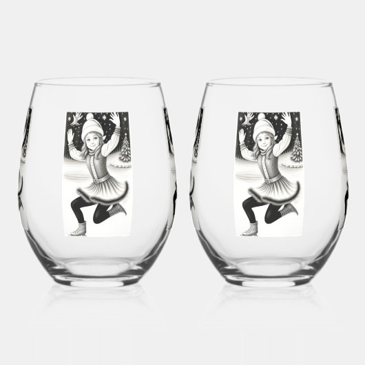 Schattige Meisje Schaatsen Drinkware Set Wijnglas Zonder Voet (Links)