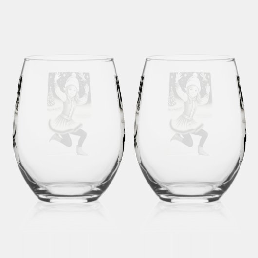 Schattige Meisje Schaatsen Drinkware Set Wijnglas Zonder Voet (Rechts)