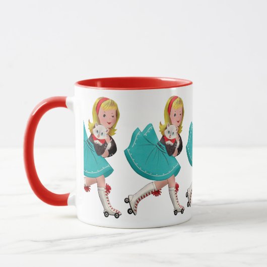  Schattige meisje schaatsen met kat: grillig Mok (Links)