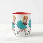 Schattige meisje schaatsen met kat: grillig Mok (Midden)