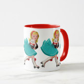 Schattige meisje schaatsen met kat: grillig Mok (Voorkant rechts)