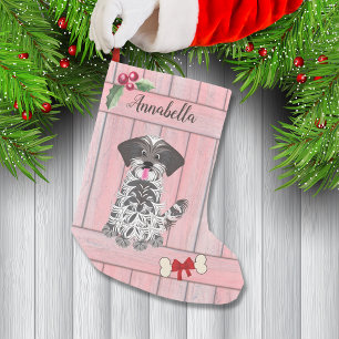 Schattige meisje shih tzu roze houten hek monogram kleine kerstsok