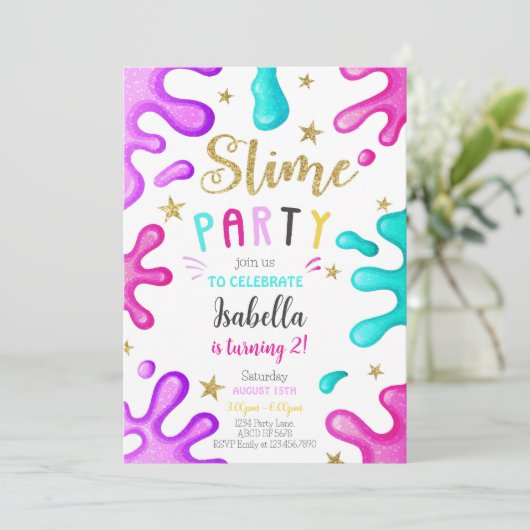 Schattige Meisje Slime Party Verjaardag Kaart (Staand voorkant)