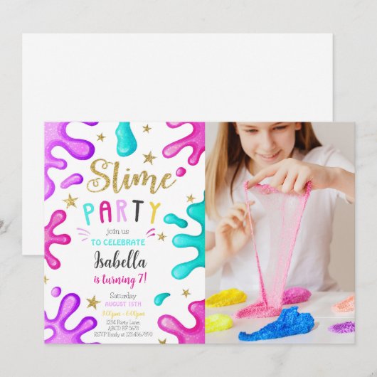 Schattige Meisje Slime Party Verjaardagsfoto Kaart (Voorkant / Achterkant)