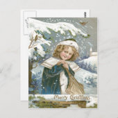 Schattige Meisje Sneeuwboom Kerk Briefkaart (Voorkant / Achterkant)