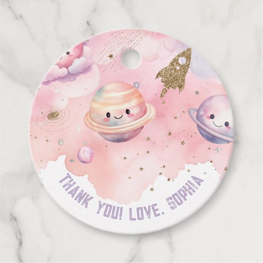 Schattige meisje Space Planets and Stars bedankt Bedankjes Labels (Voorkant)
