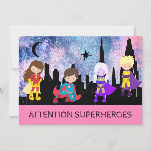 *~* Schattige Meisje SUPERHEROS Kids Verjaardagsfe Kaart (Voorkant)