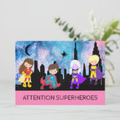 *~* Schattige Meisje SUPERHEROS Kids Verjaardagsfe Kaart (Staand voorkant)