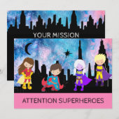 *~* Schattige Meisje SUPERHEROS Kids Verjaardagsfe Kaart (Voorkant / Achterkant)