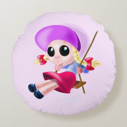 Schattige Meisje Swinging Rond Kussen (Voorkant)