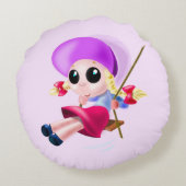 Schattige Meisje Swinging Rond Kussen (Achterkant)