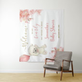 Schattige Meisje Teddy Bear Roze Baby shower Welko Wandkleed (In situ)