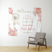 Schattige Meisje Teddy Bear Roze Baby shower Welko Wandkleed (In Situ (horizontaal))