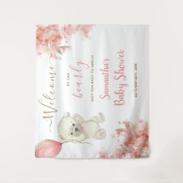 Schattige Meisje Teddy Bear Roze Baby shower Welko Wandkleed