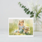 Schattige Meisje Teddy Bear Waterverf Illustratie Briefkaart (Staand voorkant)