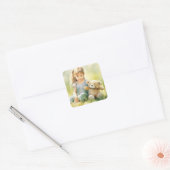 Schattige Meisje Teddy Bear Waterverf Illustratie Vierkante Sticker (Envelop)