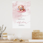 Schattige meisje teddybeer over de wolk welkom poster (Keuken)