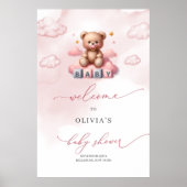 Schattige meisje teddybeer over de wolk welkom poster (Voorkant)
