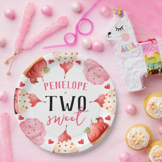 Schattige Meisje Twee Lief Ijs Verjaardag Papieren Bordje (Feest)