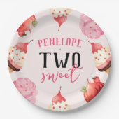 Schattige Meisje Twee Lief Ijs Verjaardag Papieren Bordje (Voorkant)