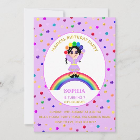 Schattige meisje verjaardagsfeestje kaart (Voorkant)