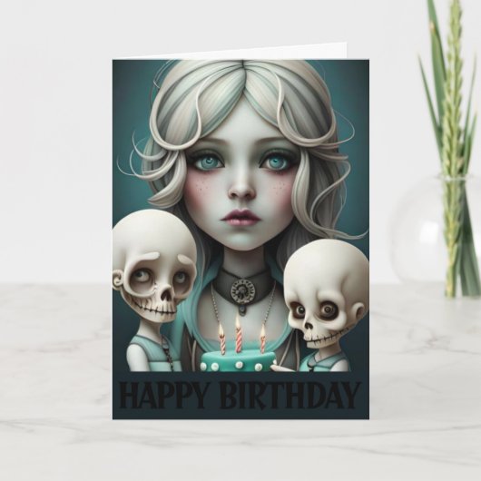 Schattige meisje verjaardagskaart schedels, humor, kaart (Voorkant)