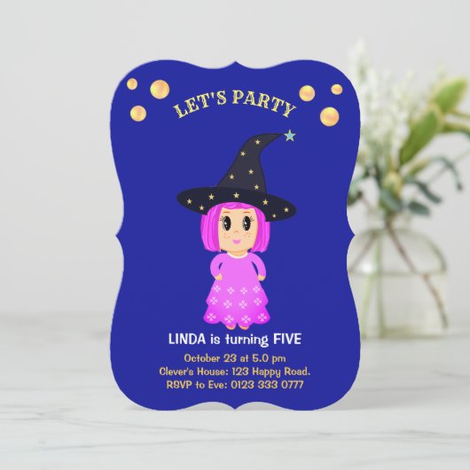 Schattige meisje verjaardagsuitnodiging kaart (Staand voorkant)