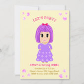 Schattige meisje verjaardagsuitnodiging kaart (Voorkant)