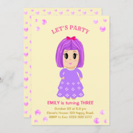 Schattige meisje verjaardagsuitnodiging kaart