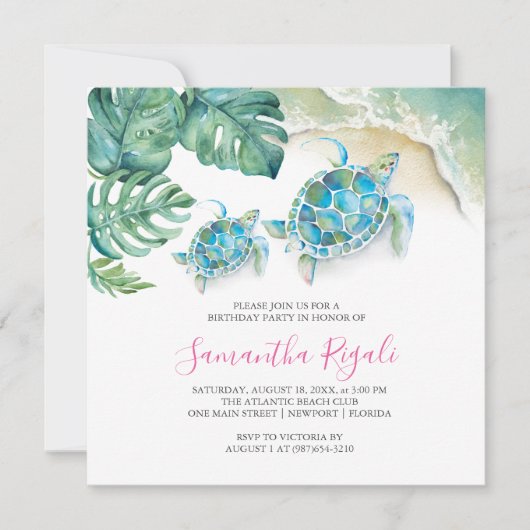 Schattige Meisje Verjaardagsuitnodigingen Tropisch Kaart (Voorkant)