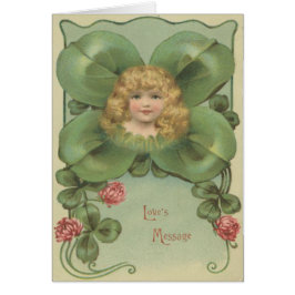 Schattige Meisje Vier Bladklaverbloemen