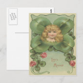 Schattige Meisje Vier Bladklaverbloemen Briefkaart (Voorkant / Achterkant)