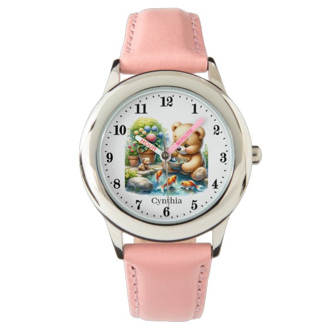 Schattige meisje vis beer naam toevoegen horloge (Voorkant)