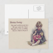 Schattige meisje voedt haar pop briefkaart (Voorkant / Achterkant)