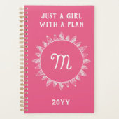 Schattige Meisje Vrouwelijk Roze Wit Monogram Planner (Voorkant)