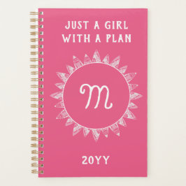 Schattige Meisje Vrouwelijk Roze Wit Monogram Planner