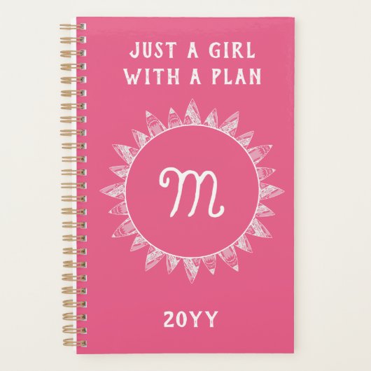 Schattige Meisje Vrouwelijk Roze Wit Monogram Planner (Voorkant)