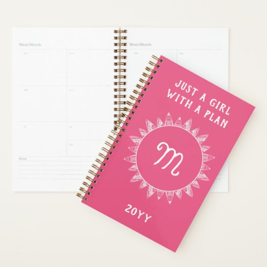 Schattige Meisje Vrouwelijk Roze Wit Monogram Planner (Display)