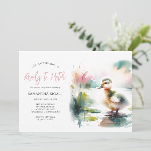 Schattige Meisje Waterverf Duck Baby shower Kaart (Staand voorkant)