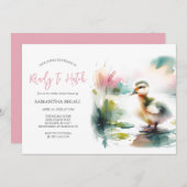 Schattige Meisje Waterverf Duck Baby shower Kaart (Voorkant / Achterkant)