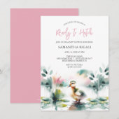 Schattige Meisje Waterverf Duck Baby shower Kaart (Voorkant / Achterkant)