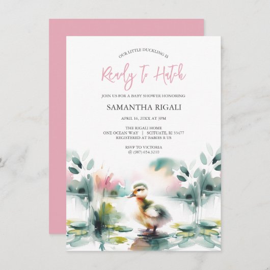 Schattige Meisje Waterverf Duck Baby shower Kaart (Voorkant / Achterkant)