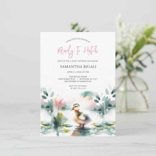 Schattige Meisje Waterverf Duck Baby shower Kaart (Staand voorkant)